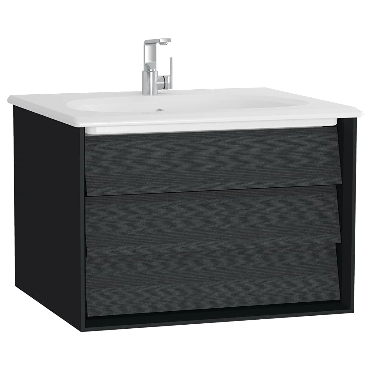 Frame Lavabo Dolabı, Mat Soft Siyah - Hareli Siyah Meşe