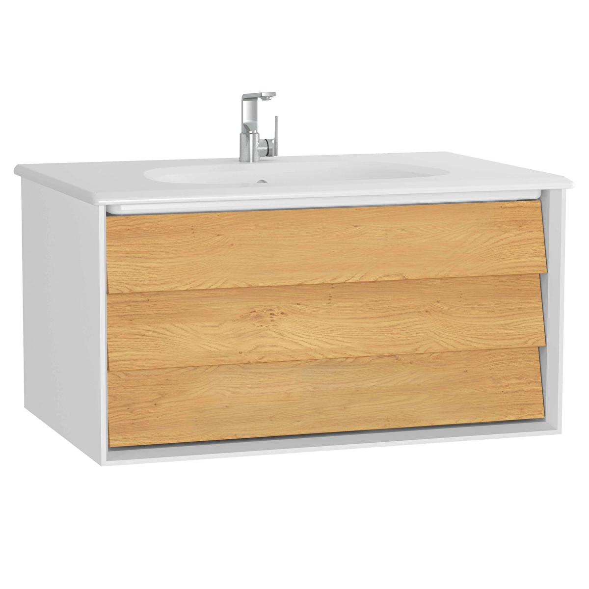 Frame Lavabo Dolabı, Mat Soft Beyaz - Dore Meşe
