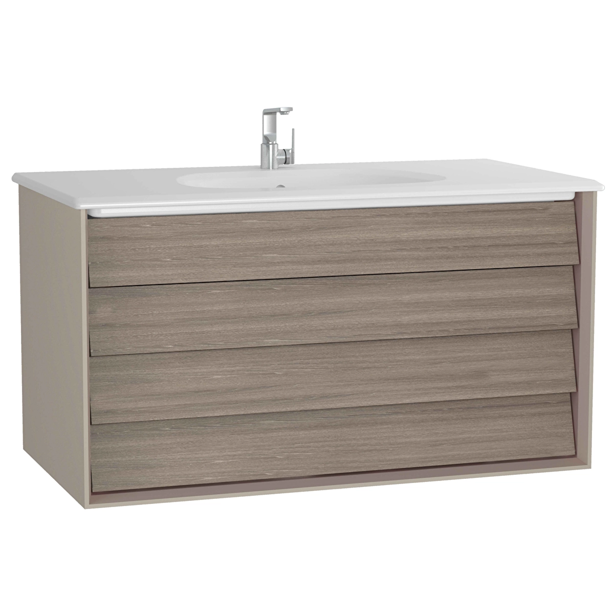 Frame Lavabo Dolabı, Mat Soft Bej - Moka Meşe