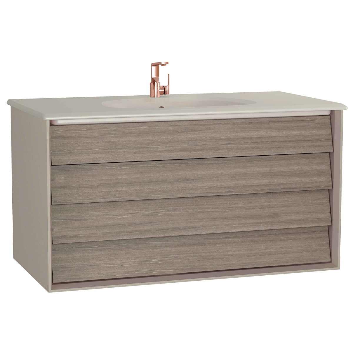 Frame Lavabo Dolabı, Mat Soft Bej - Moka Meşe