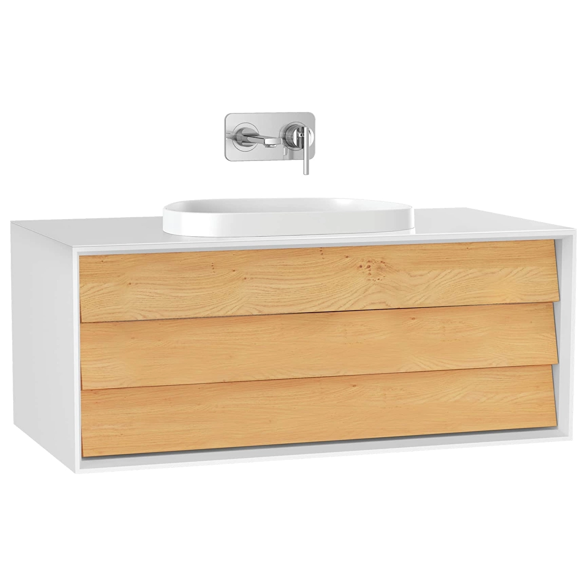 Frame Lavabo Dolabı, Mat Soft Beyaz - Dore Meşe