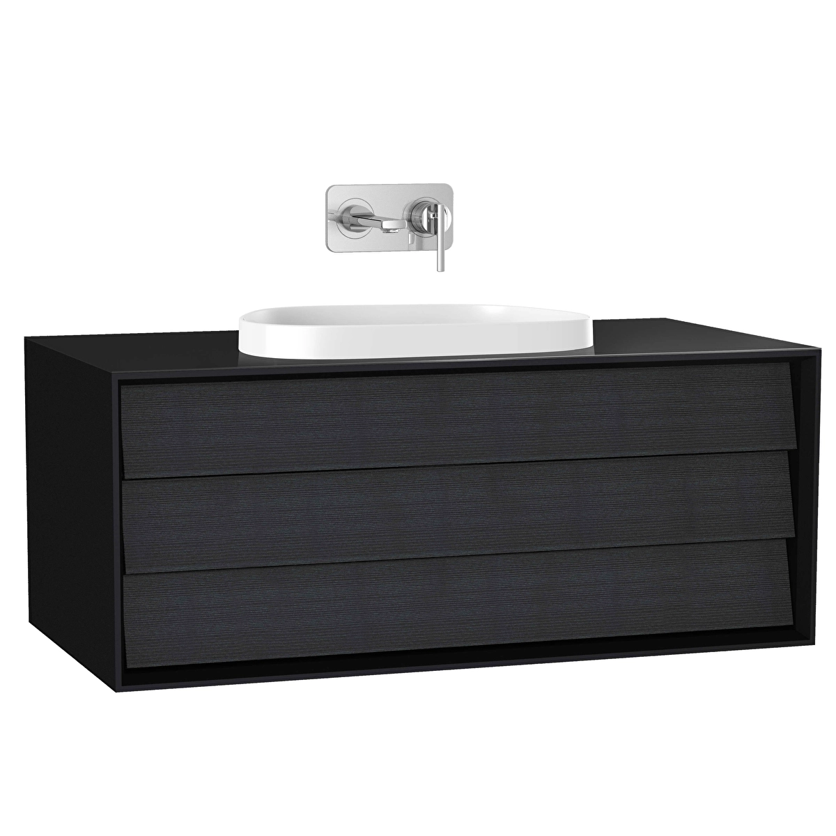Frame Lavabo Dolabı, Mat Soft Siyah - Hareli Siyah Meşe
