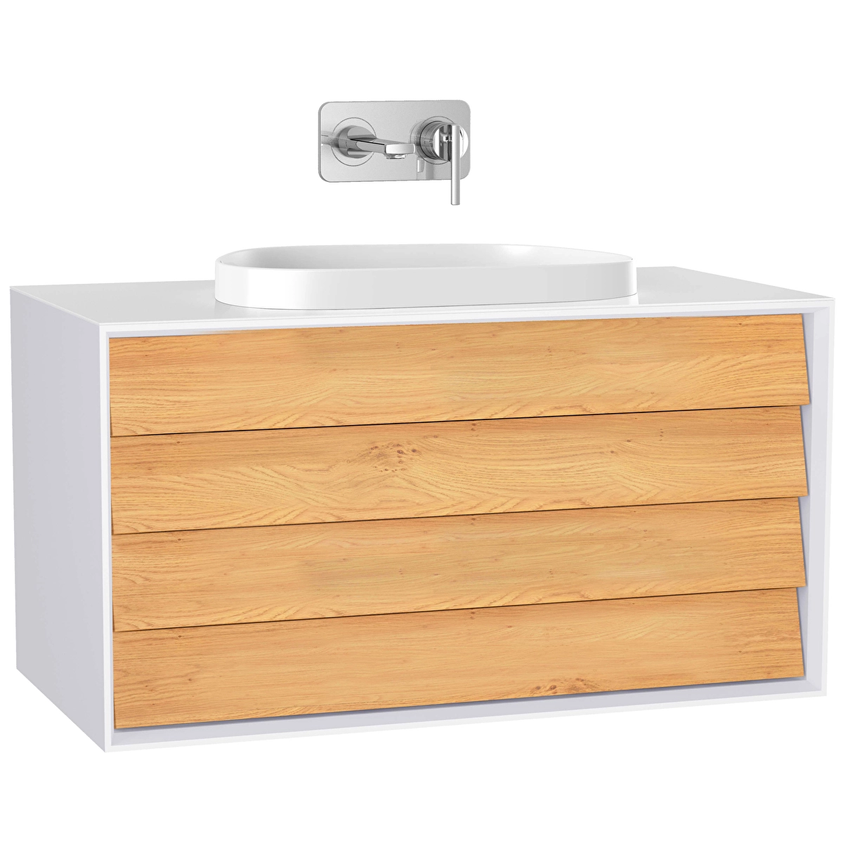 Frame Lavabo Dolabı, Mat Soft Beyaz - Dore Meşe