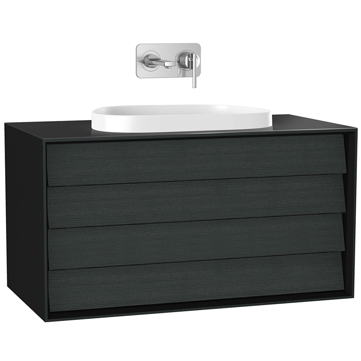 Frame Lavabo Dolabı, Mat Soft Siyah - Hareli Siyah Meşe