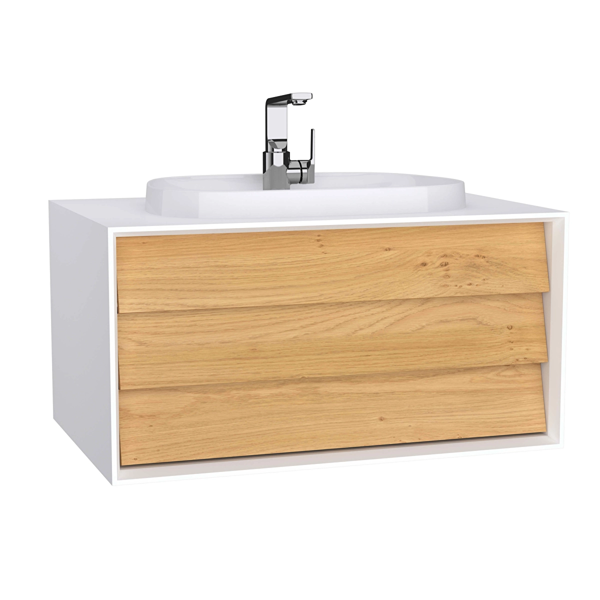 Frame Lavabo Dolabı, Mat Soft Beyaz - Dore Meşe