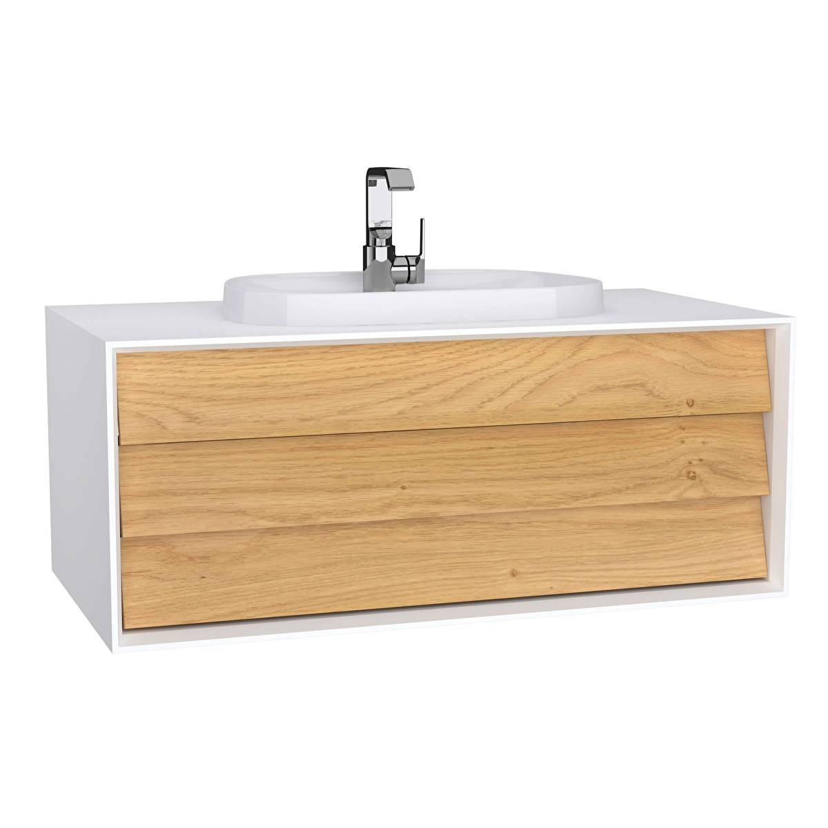Frame Lavabo Dolabı, Mat Soft Beyaz - Dore Meşe