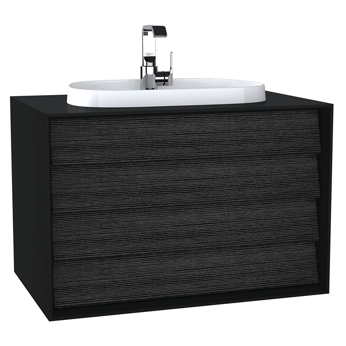 Frame Lavabo Dolabı, Mat Soft Siyah - Hareli Siyah Meşe