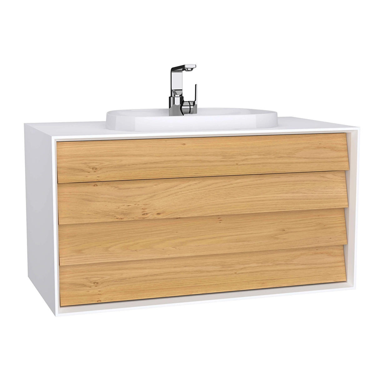 Frame Lavabo Dolabı, Mat Soft Beyaz - Dore Meşe