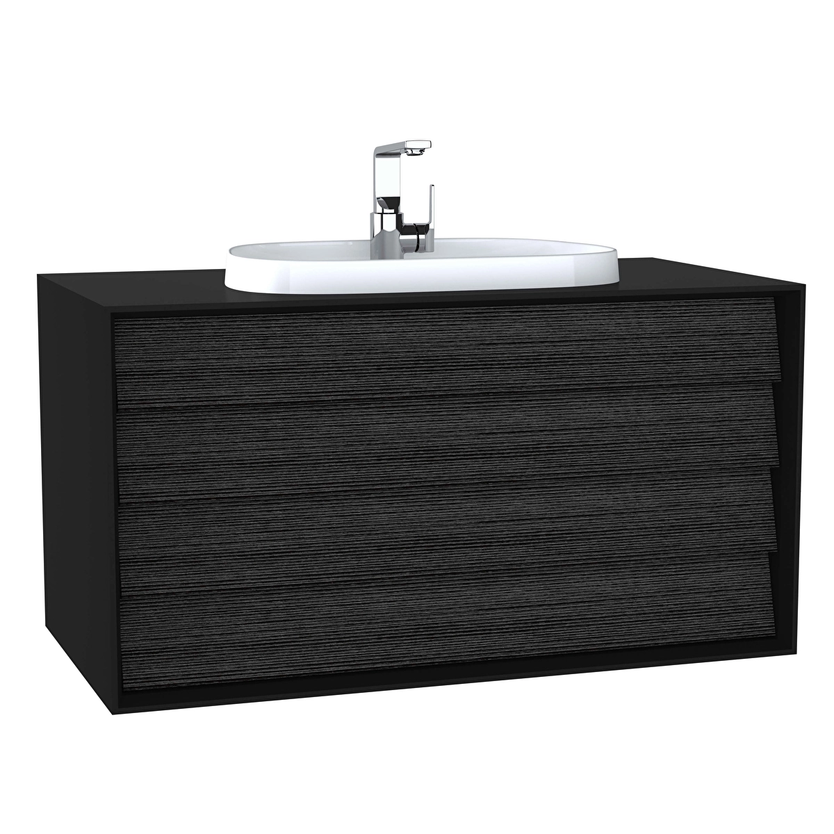 Frame Lavabo Dolabı, Mat Soft Siyah - Hareli Siyah Meşe