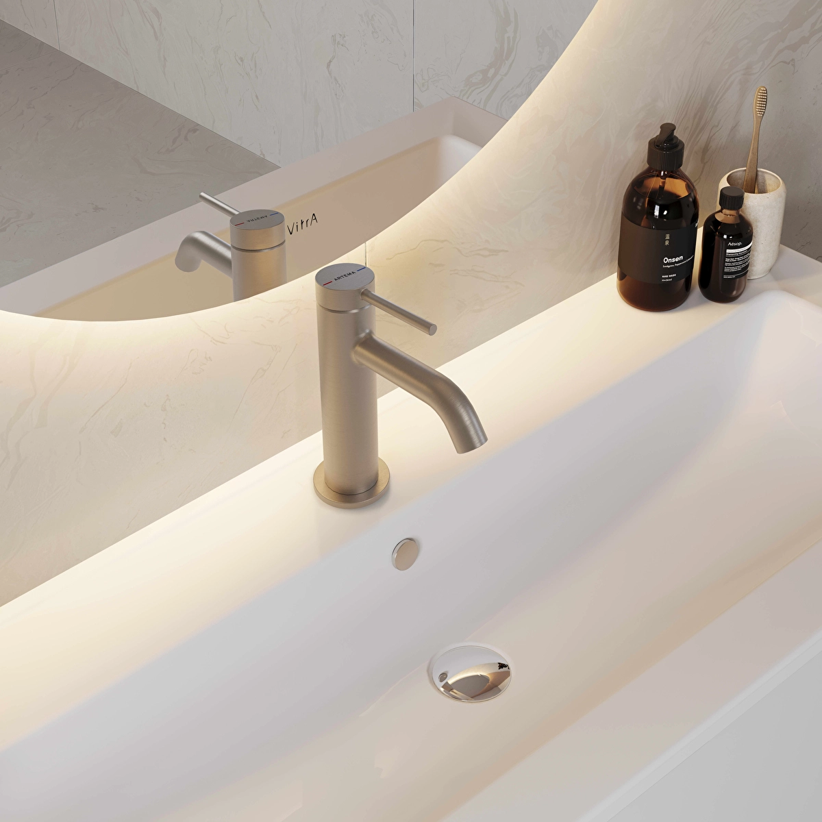 Minimax Round Lavabo Bataryası, Fırçalı Nikel